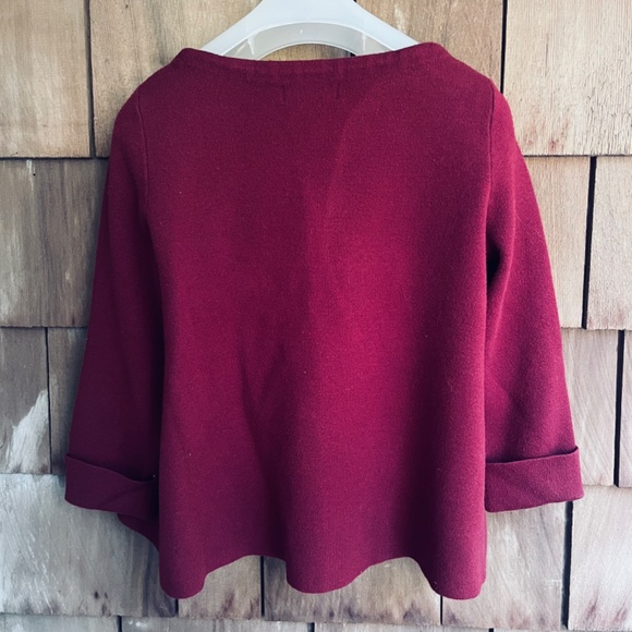 Cynthia Rowley Knit Sweater Red Maroon 3/4 Sleeve  Turn-ups Trim Top Size M - Picture 10 of 13